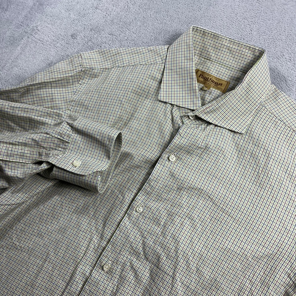 Paul Stuart Mens XL Button Down Shirt Made in Italy Micro Check Long Sleeve Blue